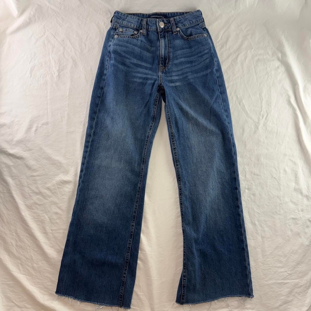 Aeropostale High Rise Wide Leg Medium Wash Jeans Womens 00 Reg